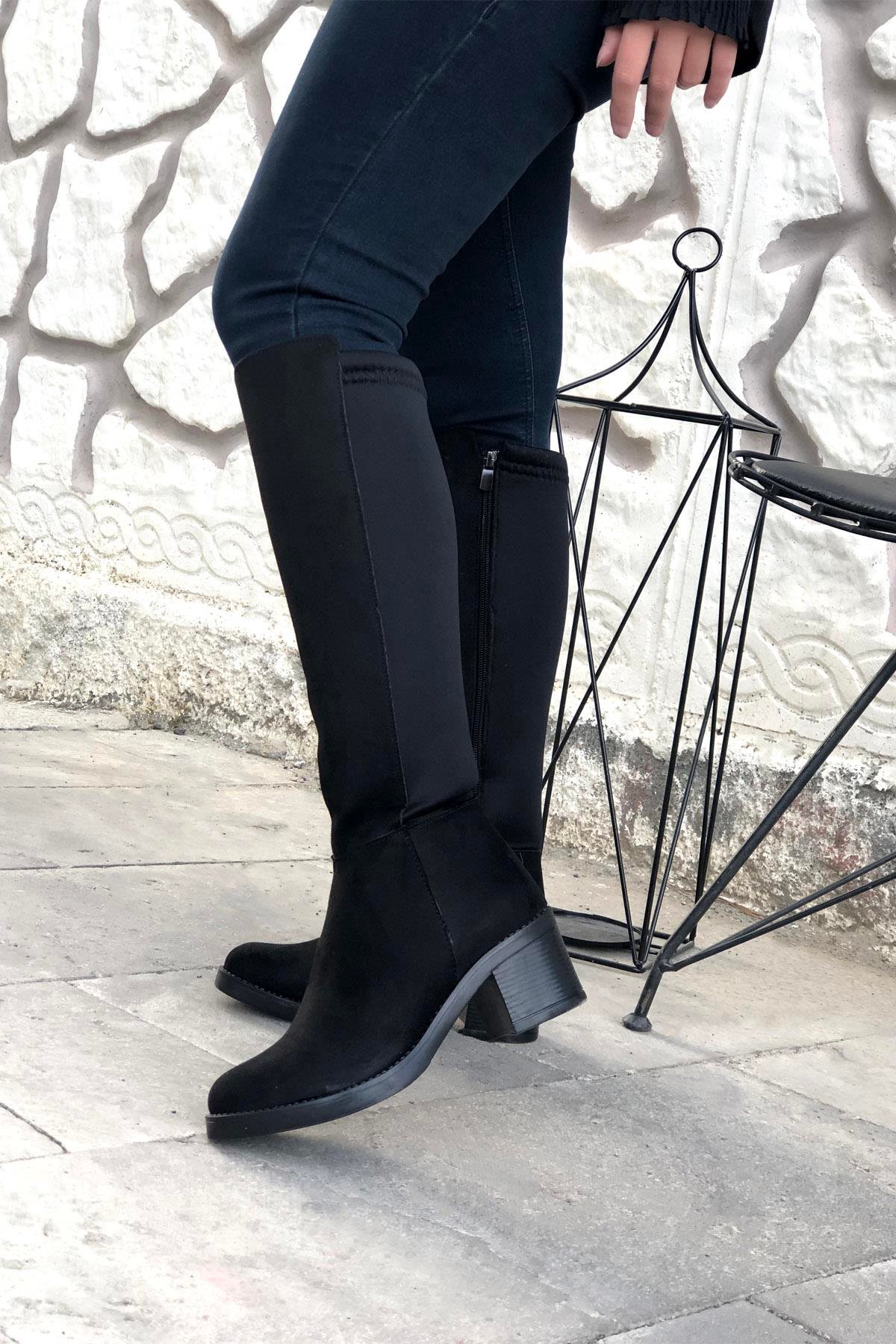 MYBELLA ZRD-401 Lastikli Çizme Siyah Süet