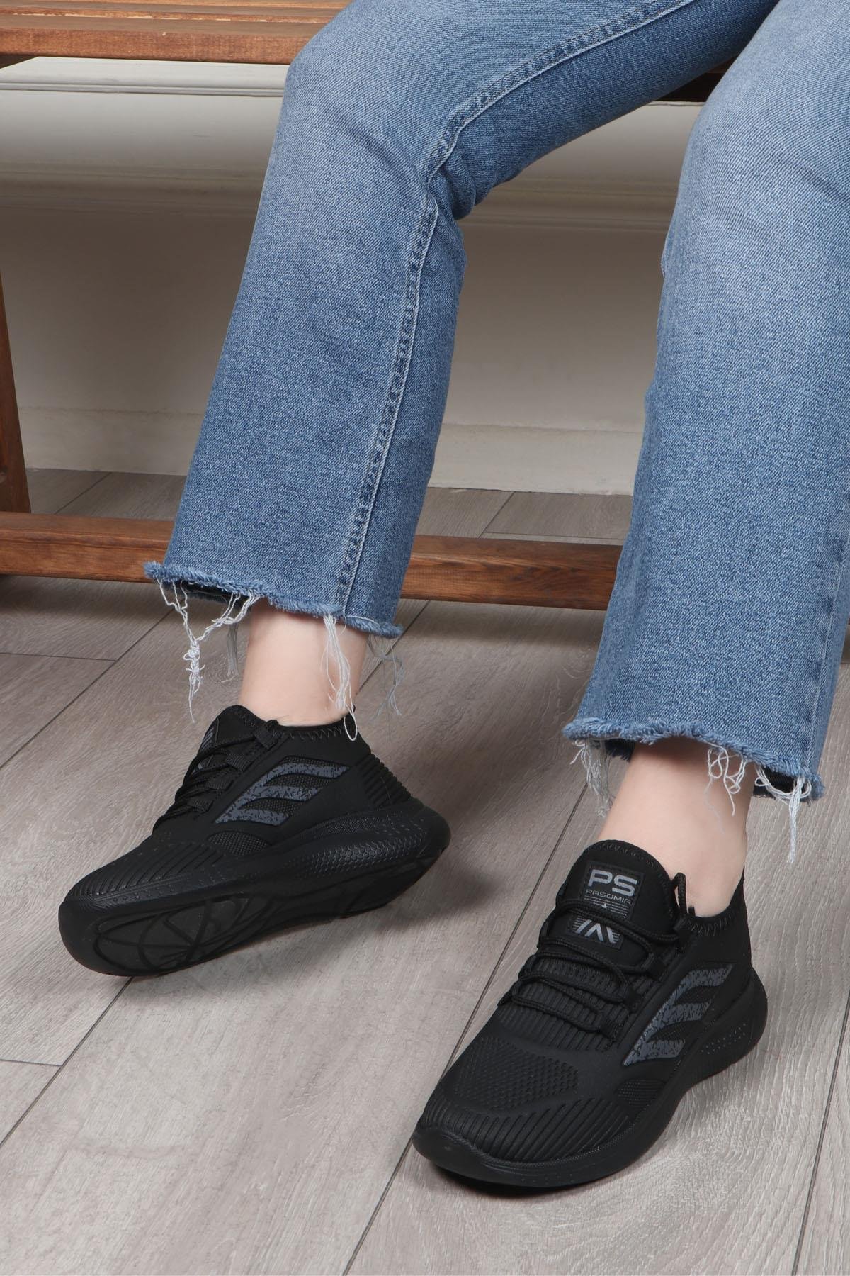 PASOMİA 022 Unisex Cilt Spor Ayakkabı Siyah Siyah