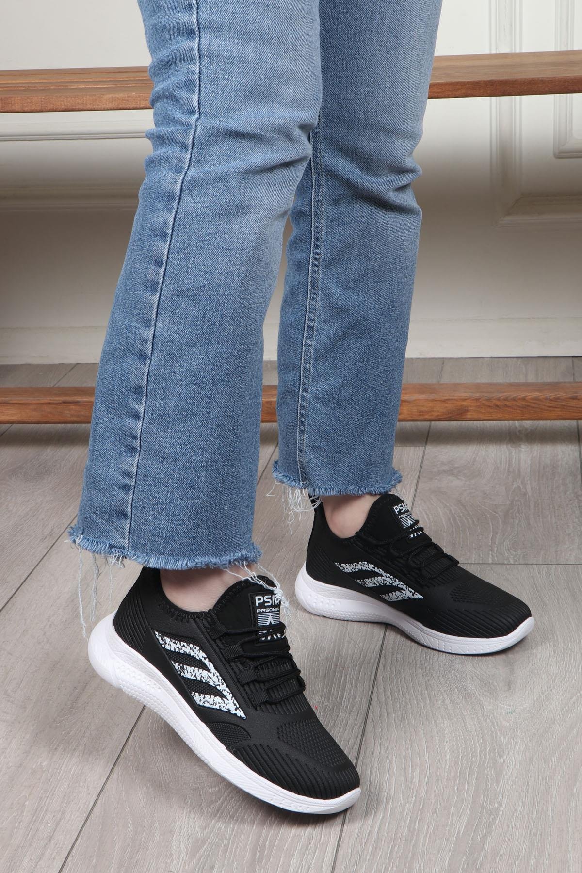 PASOMİA 022 Unisex Cilt Spor Ayakkabı Siyah Beyaz