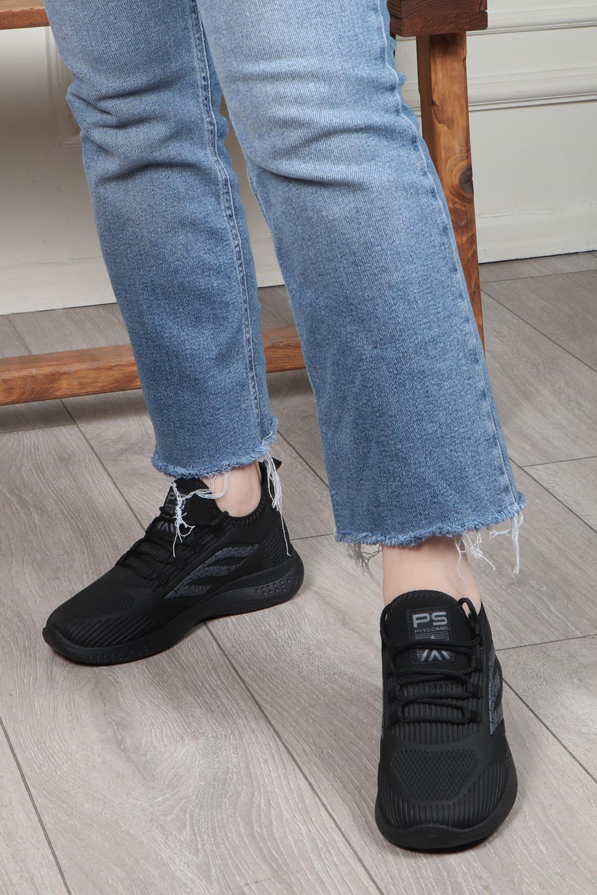 PASOMİA 022 Unisex Cilt Spor Ayakkabı Siyah Siyah