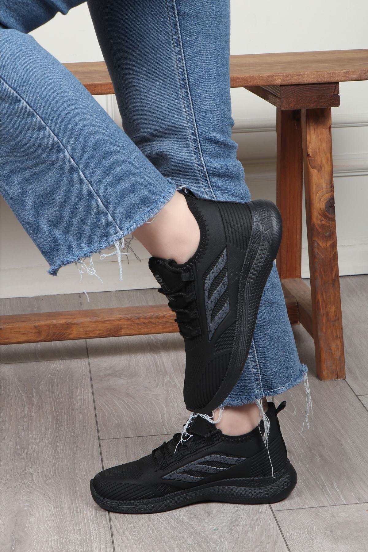 PASOMİA 022 Unisex Cilt Spor Ayakkabı Siyah Siyah