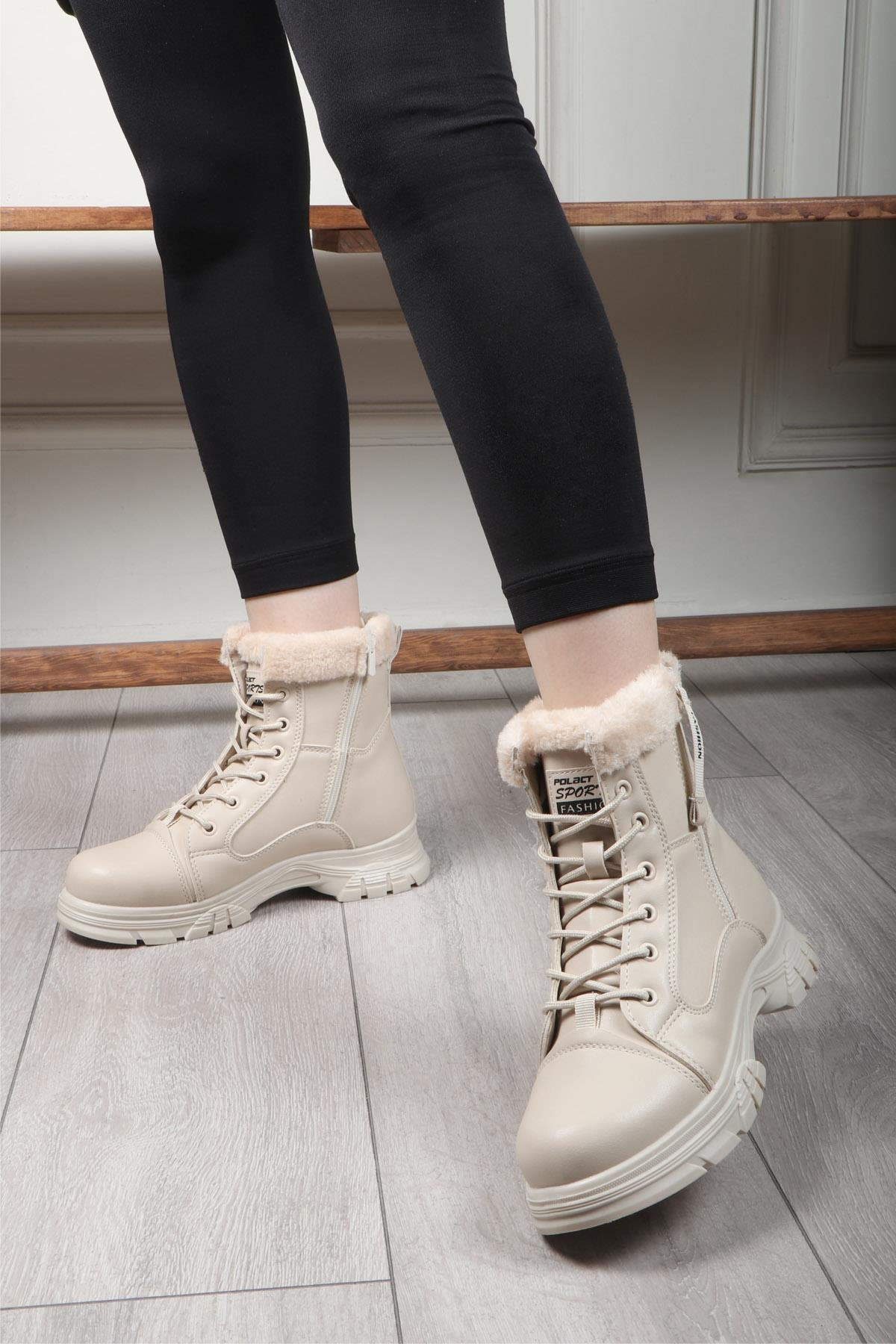 POLACT 24072 Kadın Kürklü Bot Bej