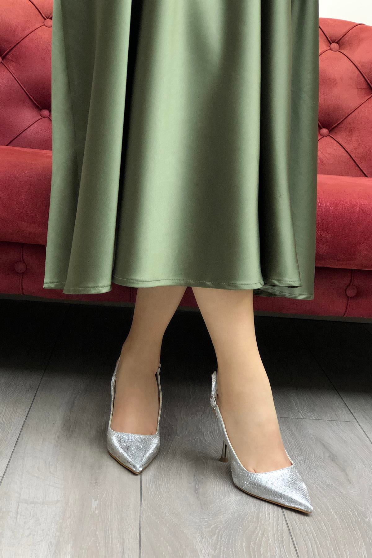 Pretty 206 Kadın Stiletto Gümüş Yılan