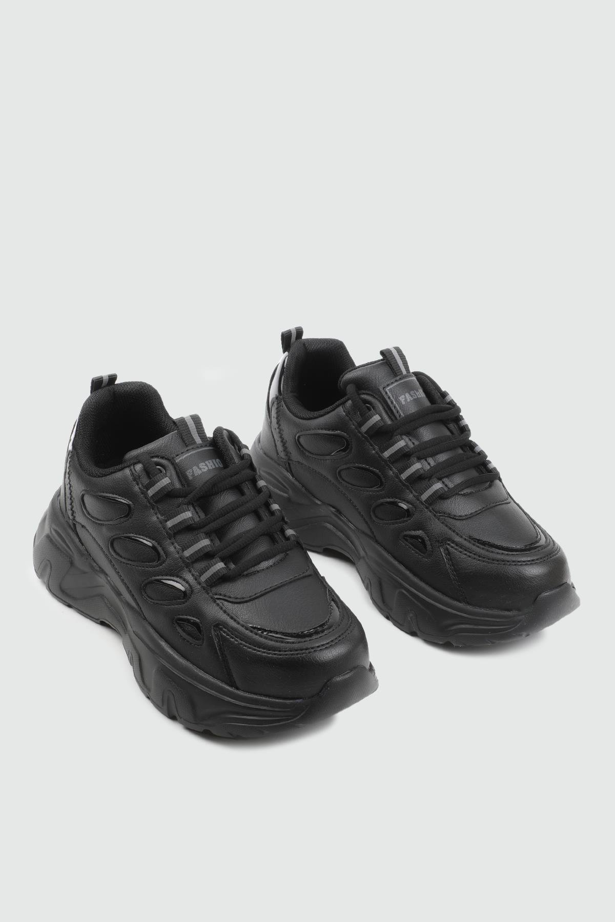 QUEEN STEP 25K 1001 Kadın Cilt Spor Ayakkabı Siyah