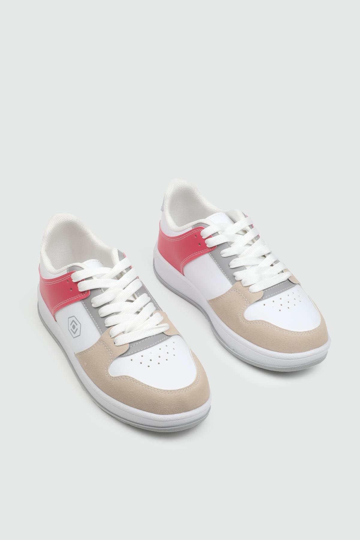REBOUNT 2025 Unisex Spor Ayakkabı Beyaz Gri Fuşya