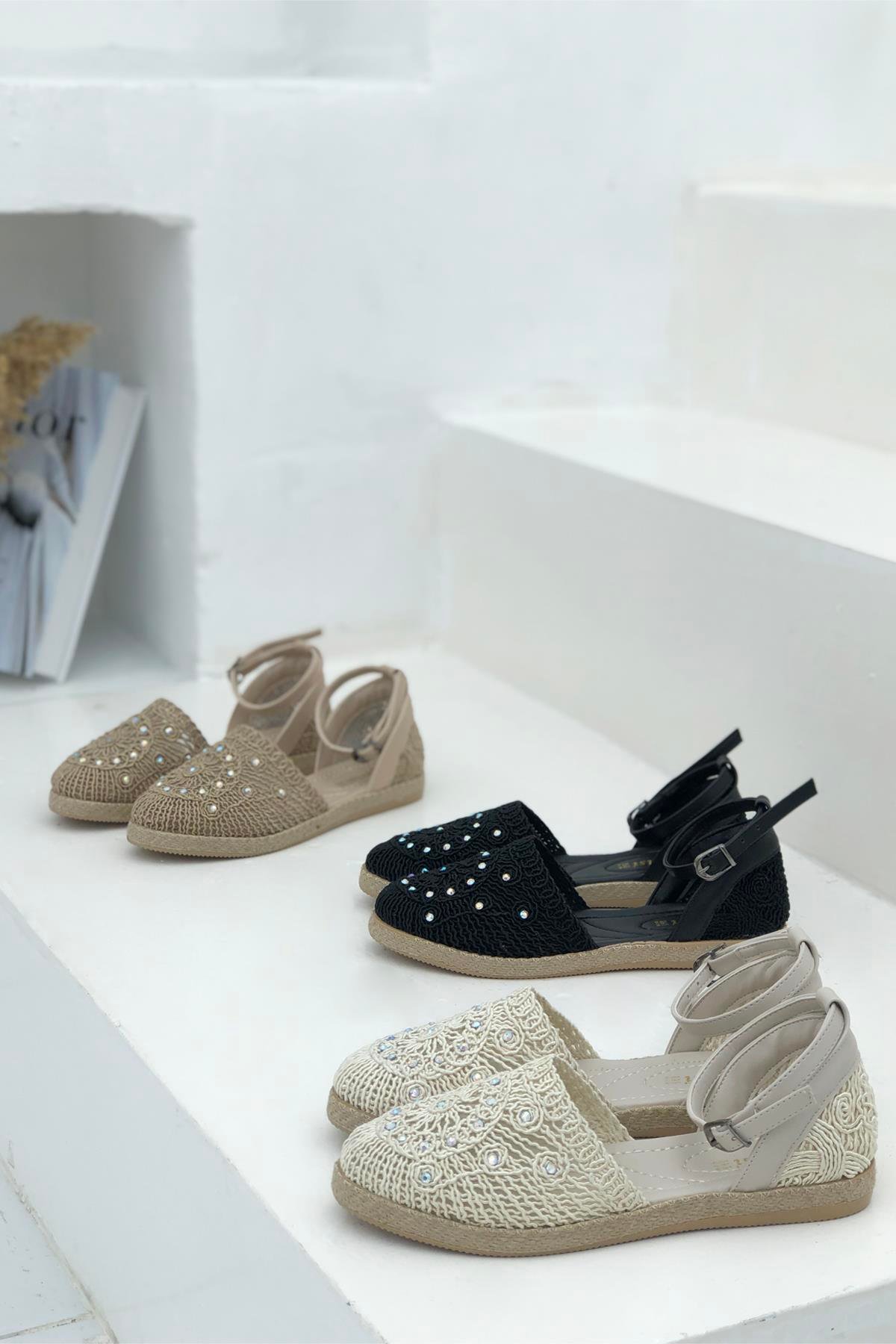 Taşlı Hasır Kadın Espadril Siyah 1701 