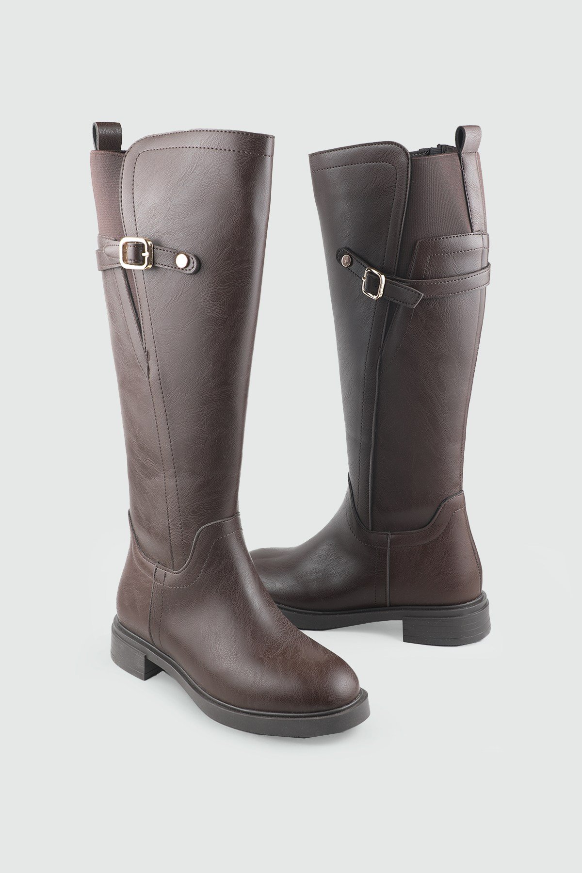 Toka Detaylı Kahve Kadın Çizme Keçeli Shoes 022