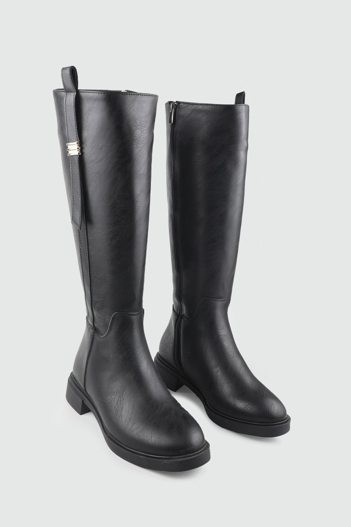 Toka Detaylı Siyah Kadın Çizme Keçeli Shoes 008