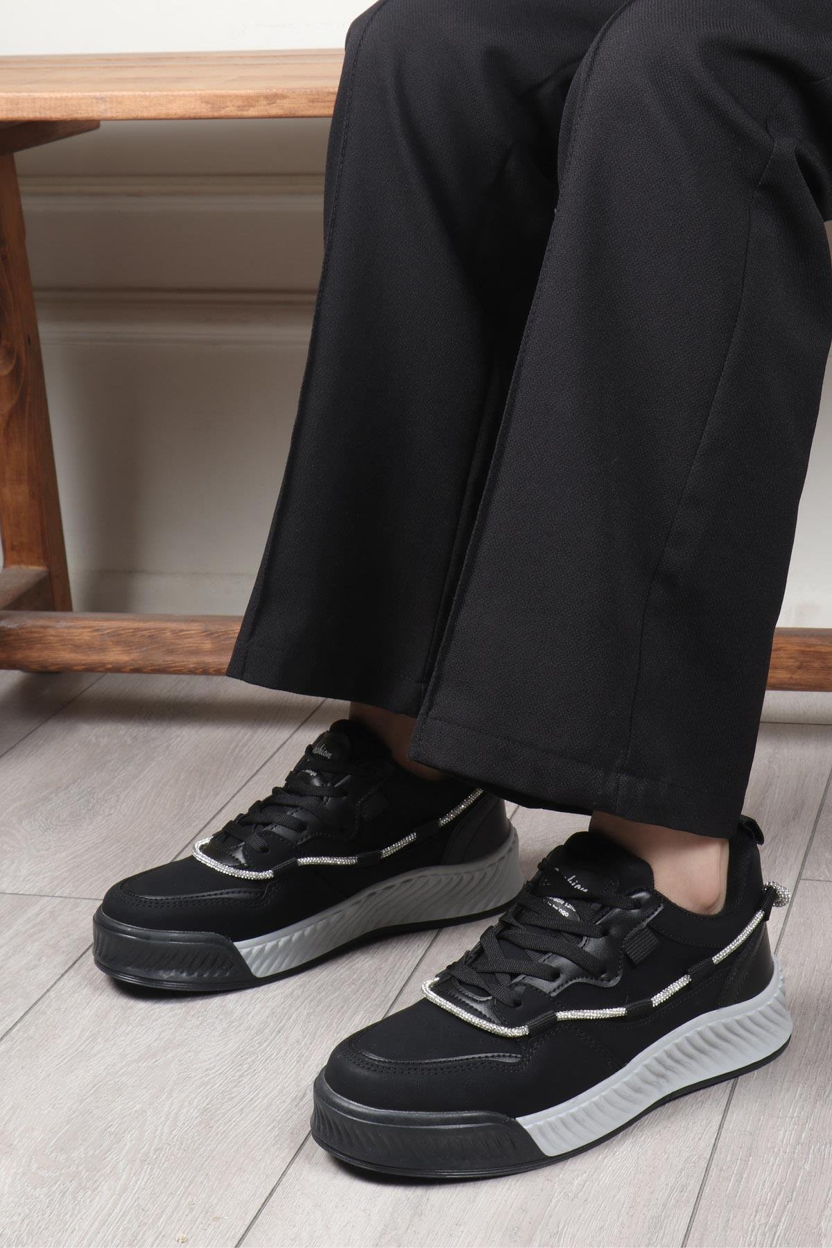 TWİNGO 2080 Taşlı  Kadın Ayakkabı Siyah Zümrüt