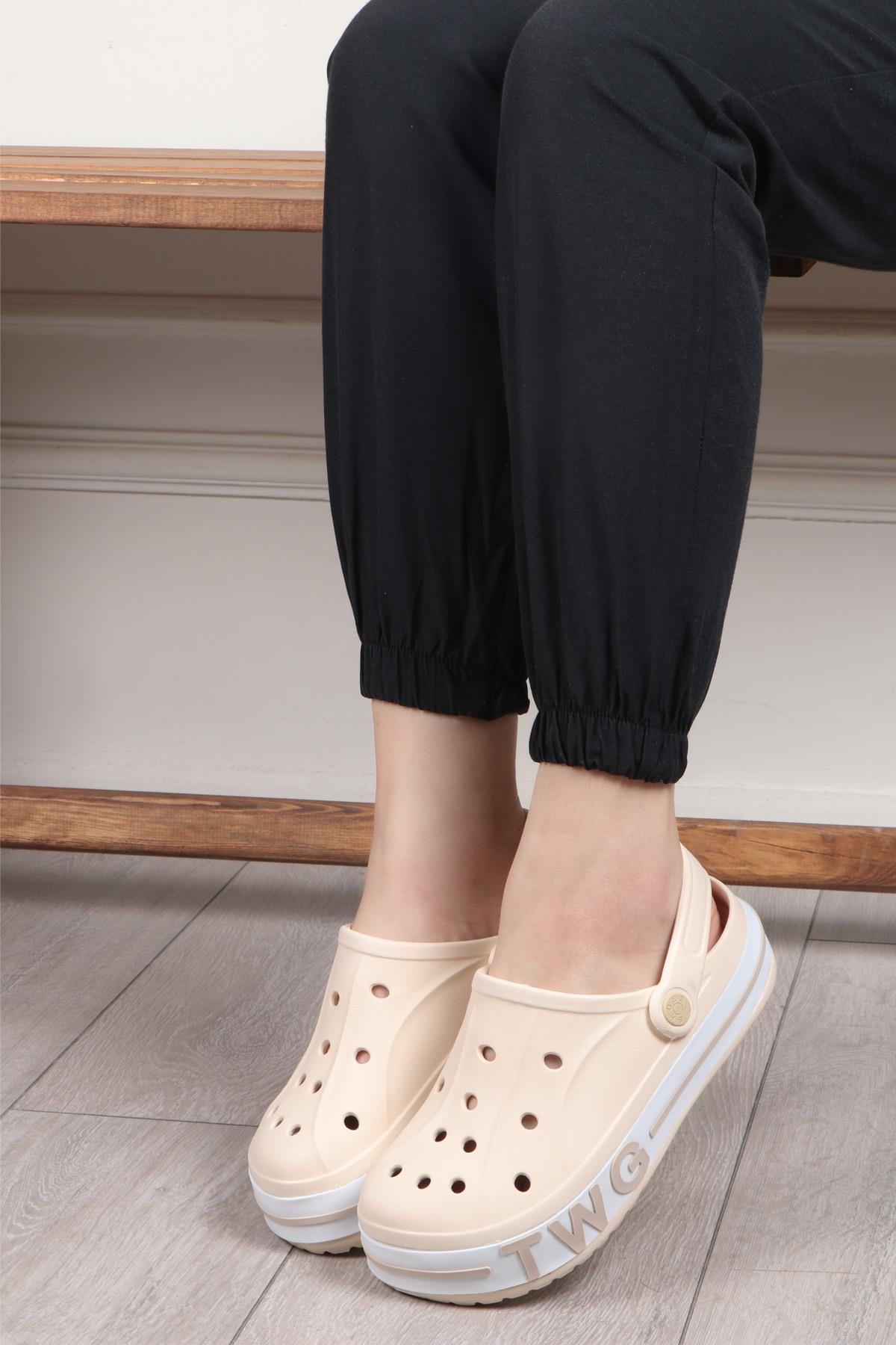 TWİNGO 216 Kadın Crocs Terlik Ekru