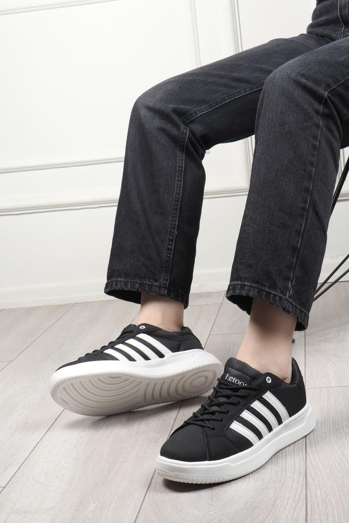 Unisex Spor Ayakkabı Siyah Beyaz LETOON 2202 