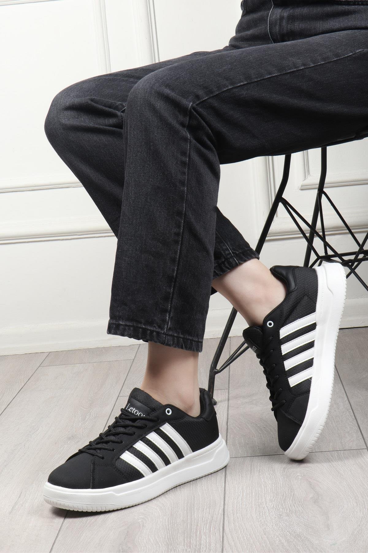 Unisex Spor Ayakkabı Siyah Beyaz LETOON 2202 