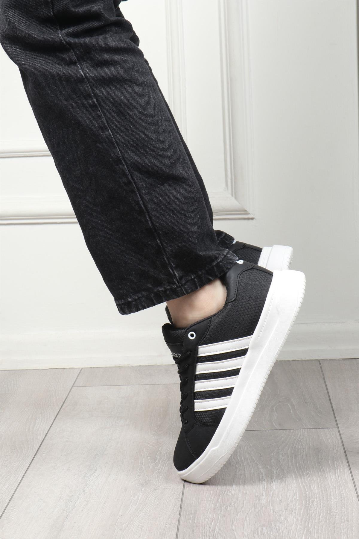 Unisex Spor Ayakkabı Siyah Beyaz LETOON 2202 