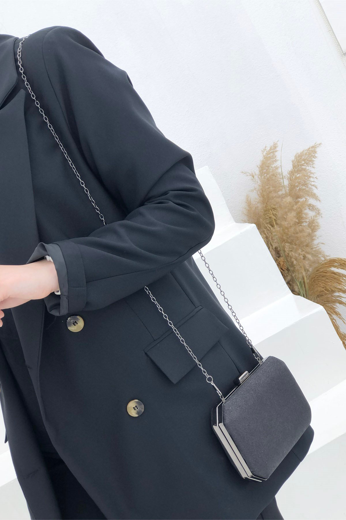 Varolli 291 Box Abiye Kadın Çanta Kum Simli Siyah