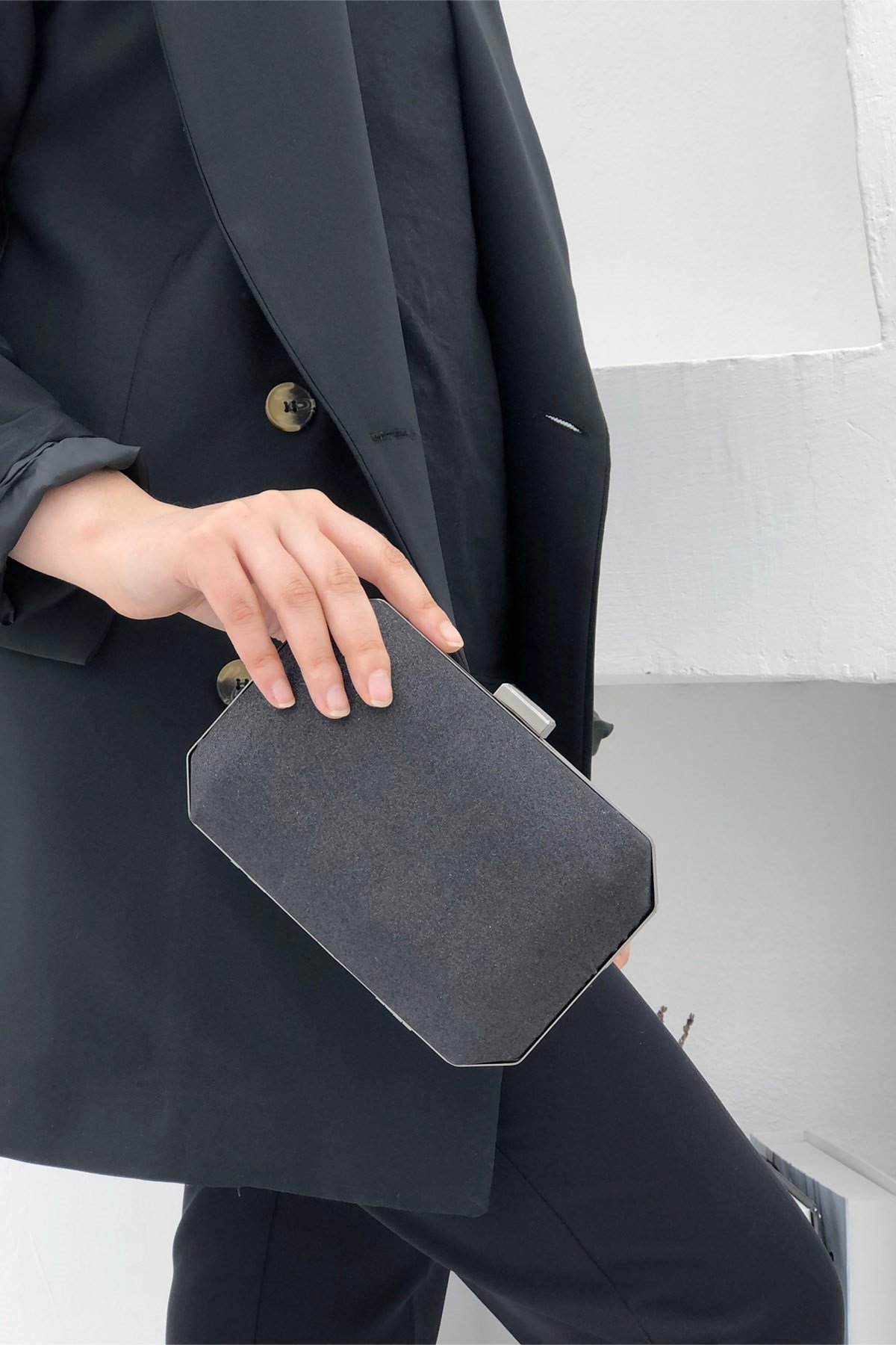 Varolli 291 Box Abiye Kadın Çanta Kum Simli Siyah