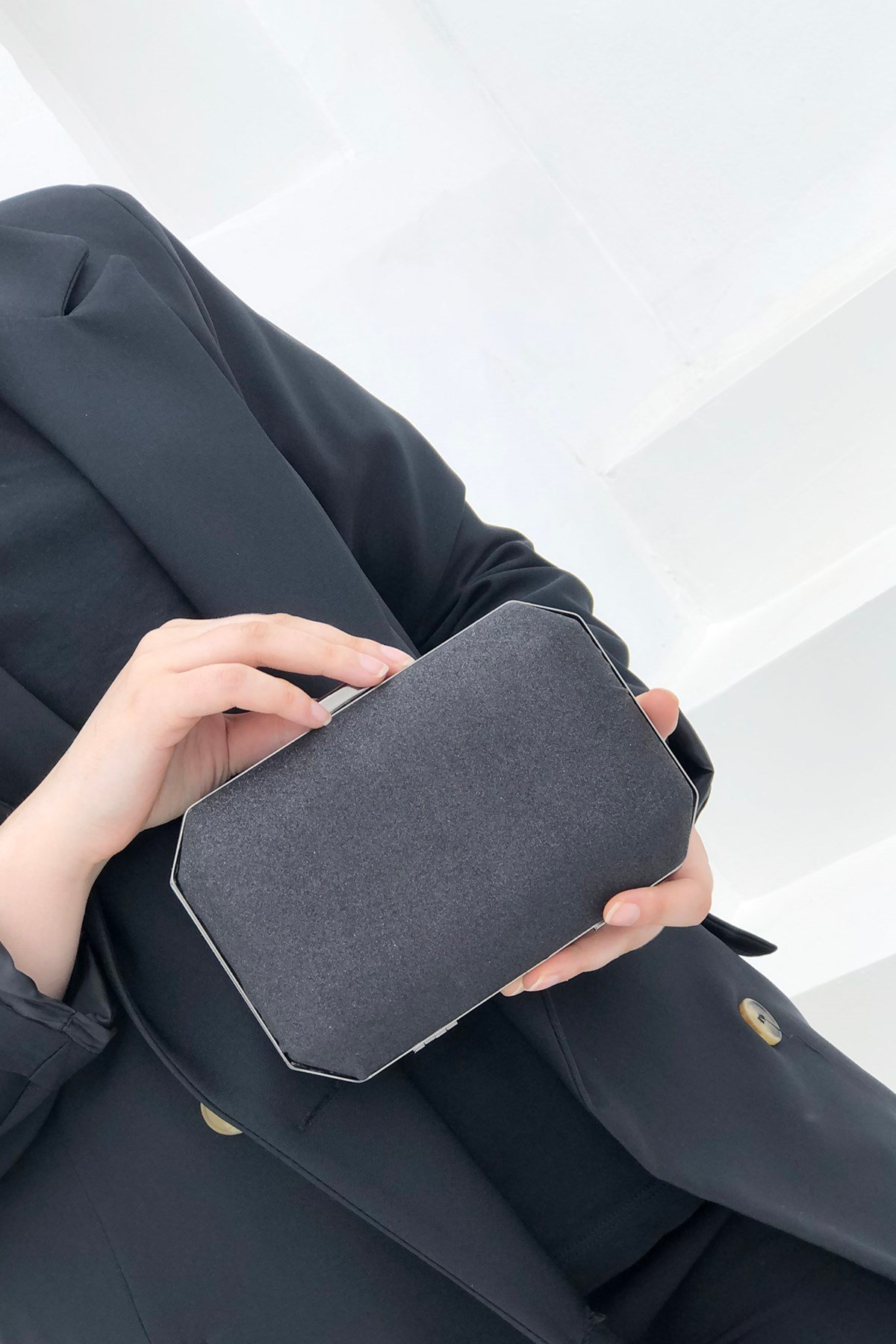 Varolli 291 Box Abiye Kadın Çanta Kum Simli Siyah