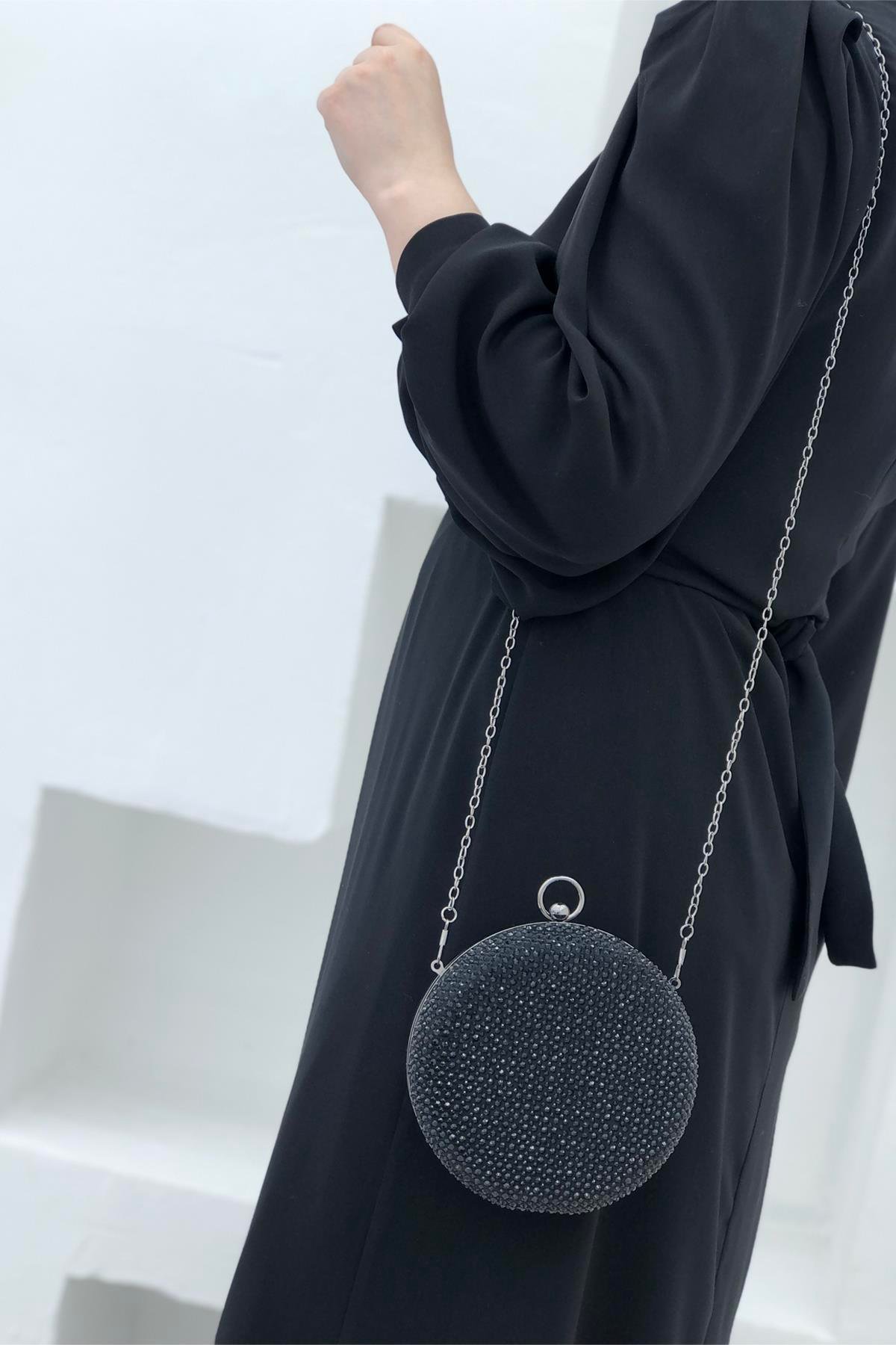 Varolli 350 Box Abiye Kadın Çanta Siyah Taşlı