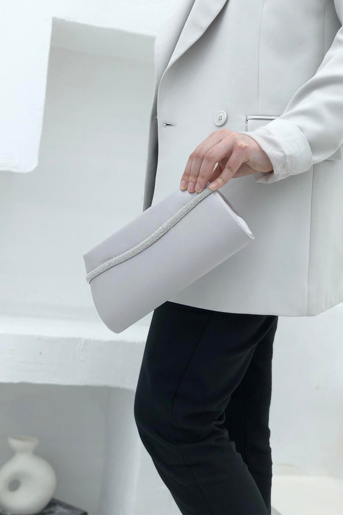 Varolli 498 Box Abiye Kadın Çanta Gümüş Taşlı