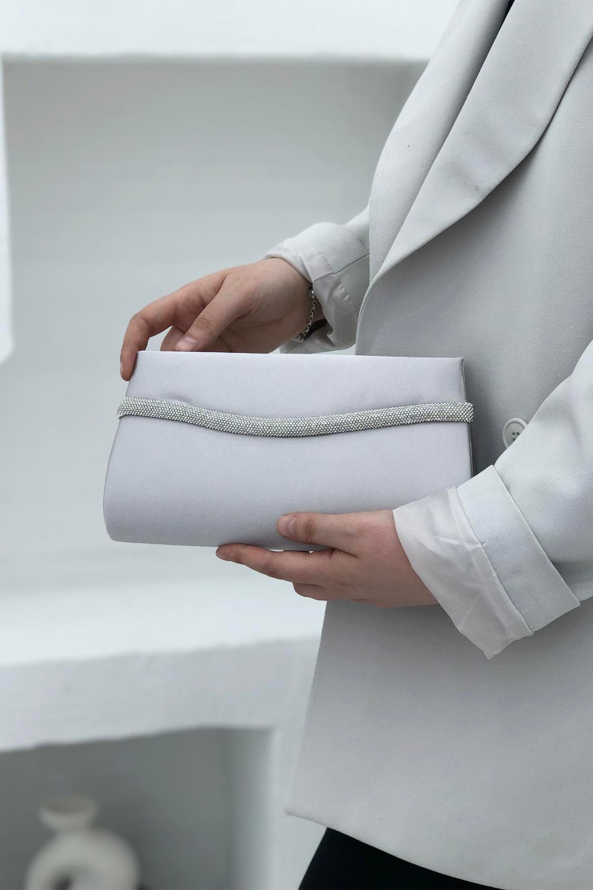 Varolli 498 Box Abiye Kadın Çanta Gümüş Taşlı