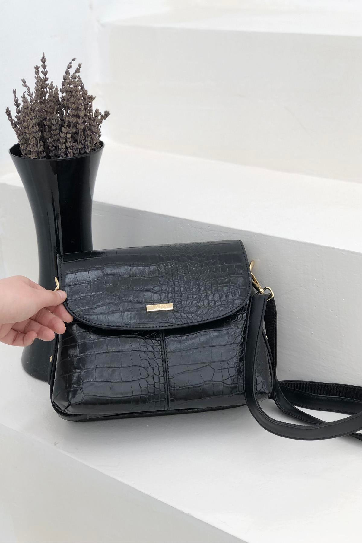 VARONA 1374 Kadın Çanta Anaconda Siyah