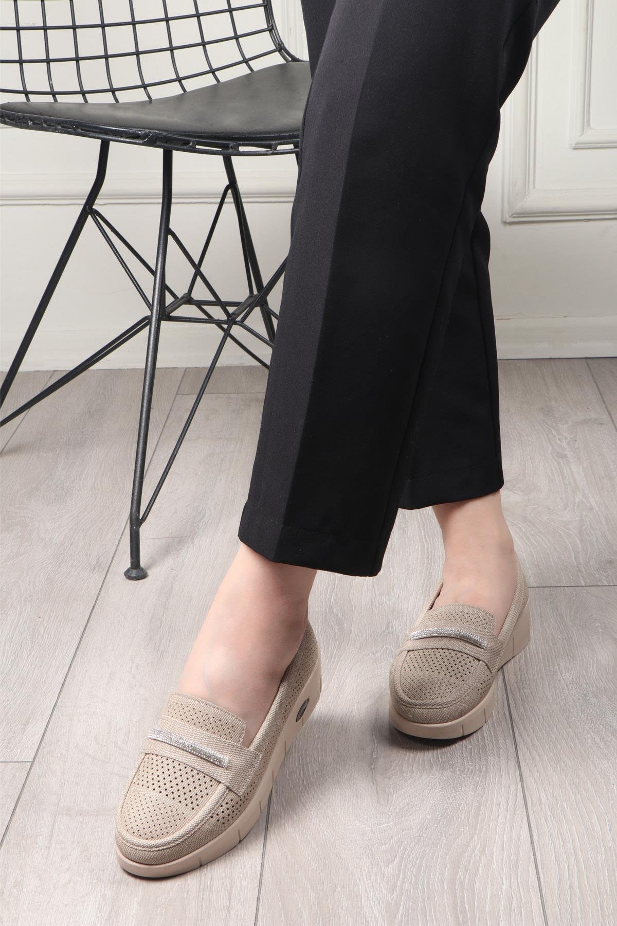 Wanetti 24-220  Poli Kadın Ayakkabı Vizon Kot Lazer