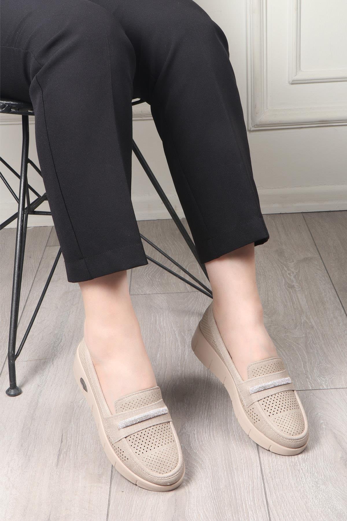 Wanetti 24-220  Poli Kadın Ayakkabı Vizon Kot Lazer