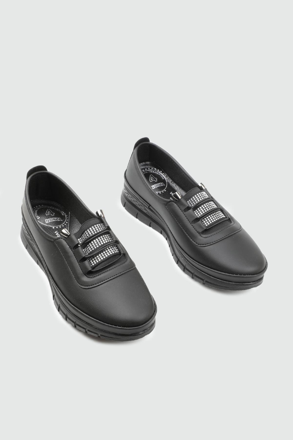 Wanetti 25-115 Taşlı ATM Poli Kadın Babet Siyah Cilt