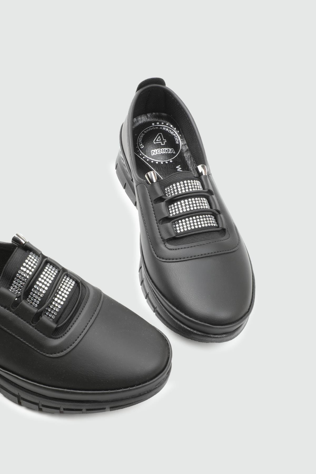 Wanetti 25-115 Taşlı ATM Poli Kadın Babet Siyah Cilt