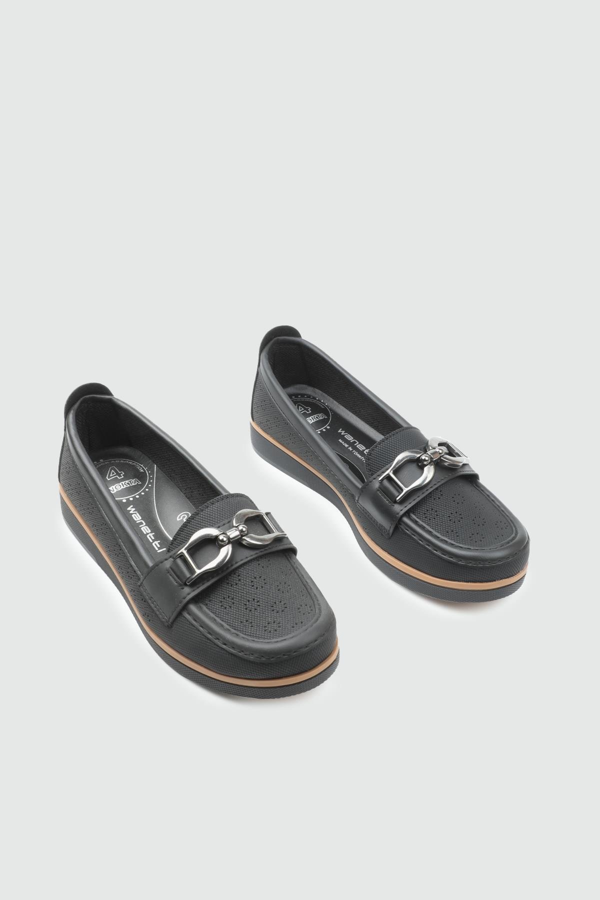 Wanetti 25-246 Termo Kadın Babet Siyah Kot Zımbalı