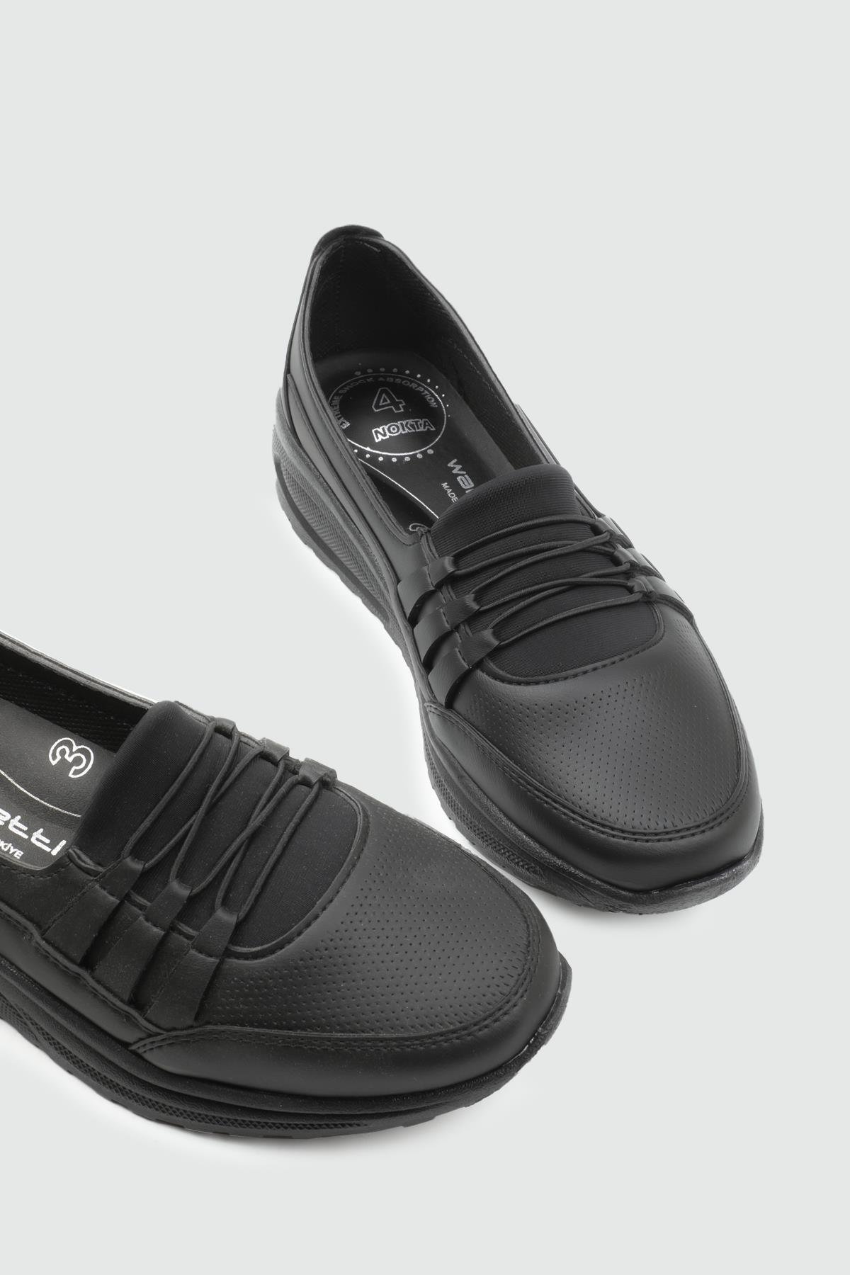 Wanetti 25-310 Comfort Spor Kadın Ayakkabı Siyah Zımbalı