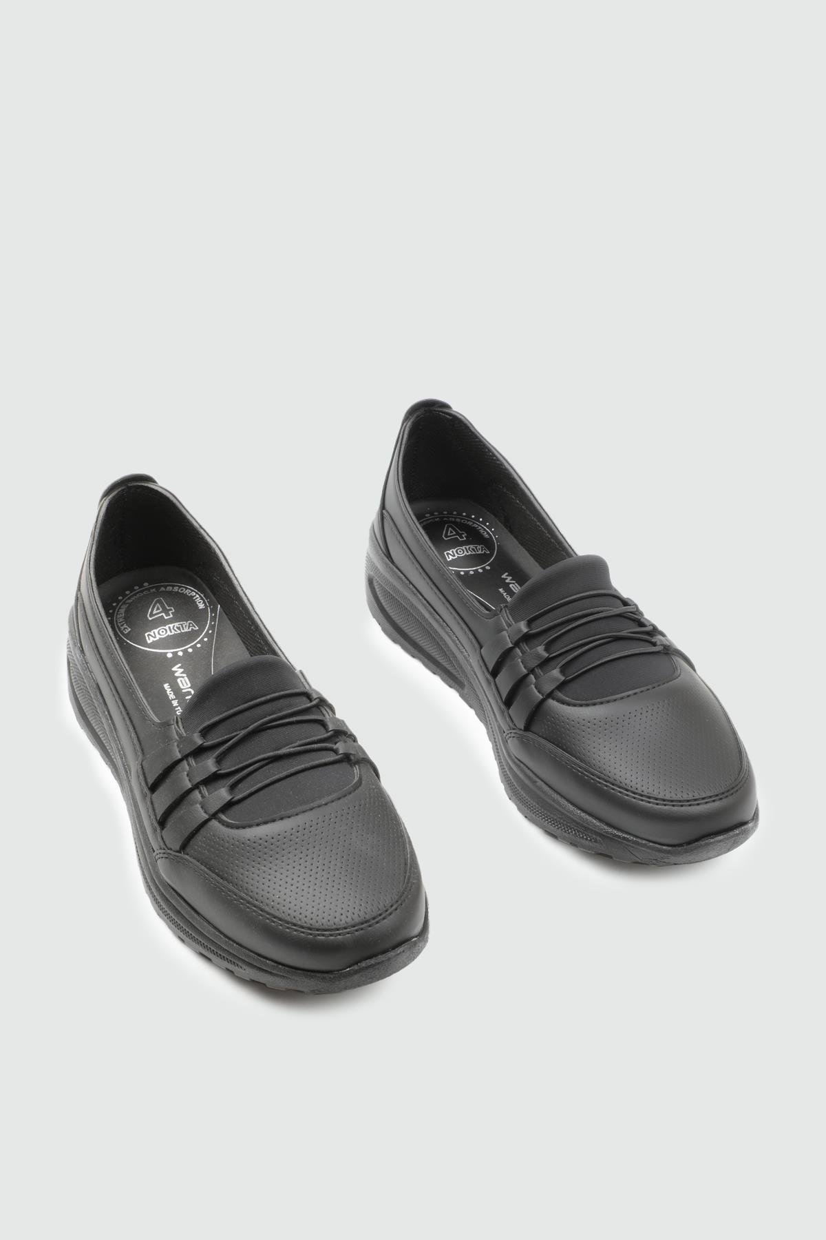 Wanetti 25-310 Comfort Spor Kadın Ayakkabı Siyah Zımbalı