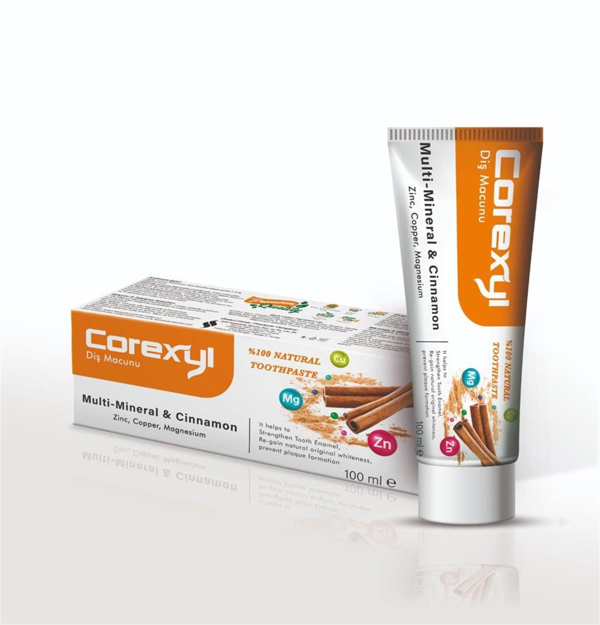 COREXYL Multi Mineral & Cinnamon (tarçın) , Çinko, Bakır, Magnezyum Özlü % 100 Doğal Diş Macunu