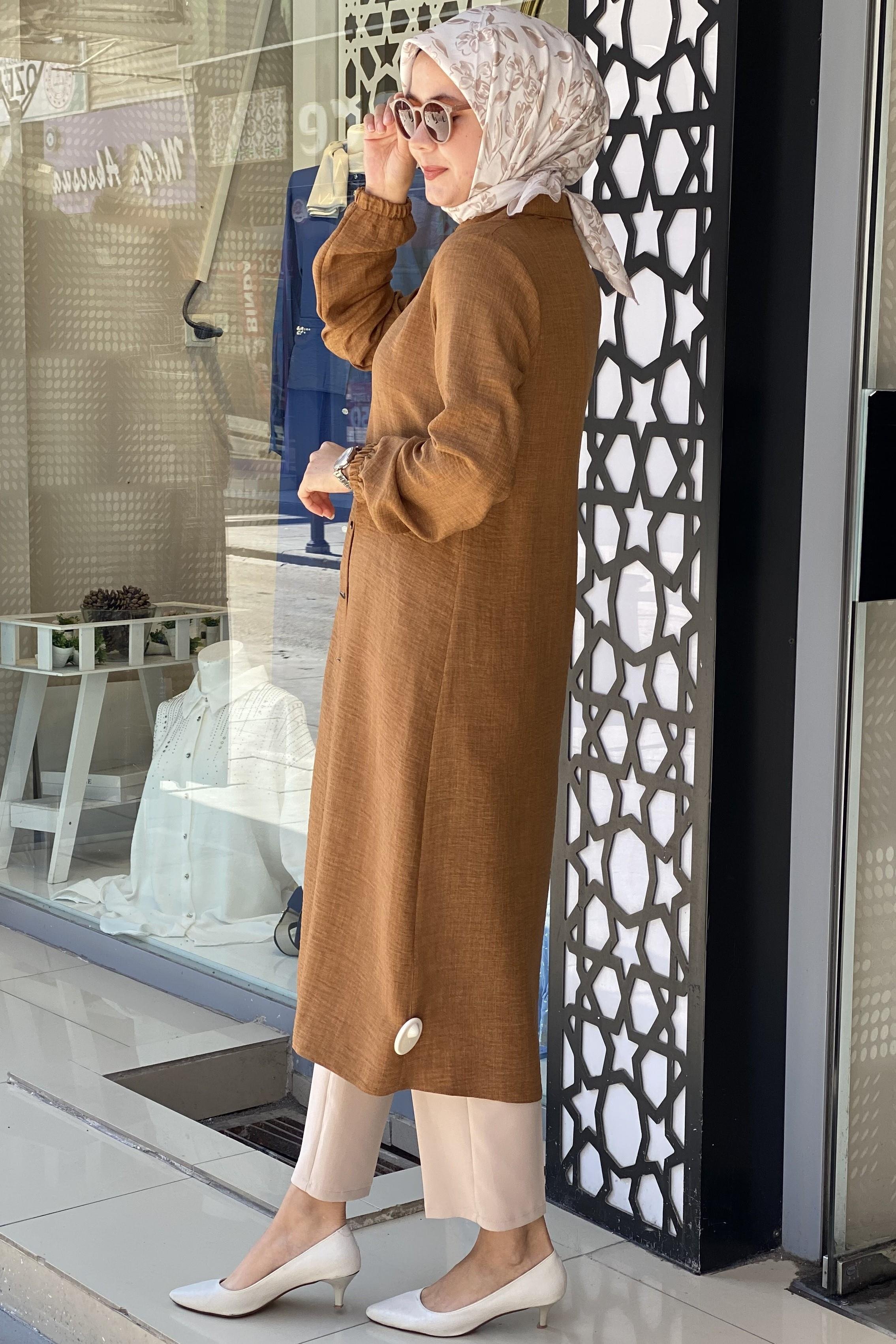 Tesettür 1362 Boydan Düğmeli Giyçık Tunik