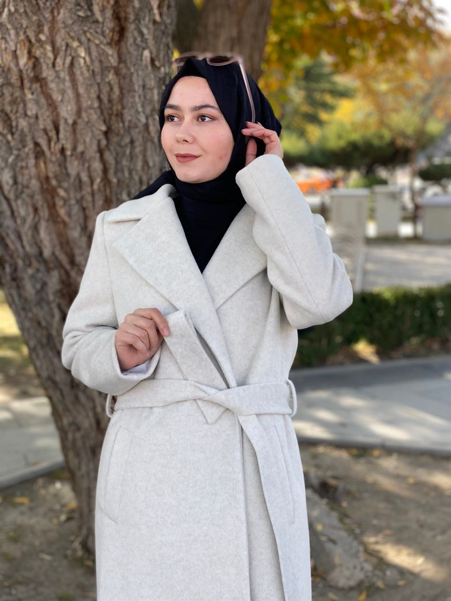 Tesettür 2301 Önü Bağlamalı Kısa Kaşe Kaban