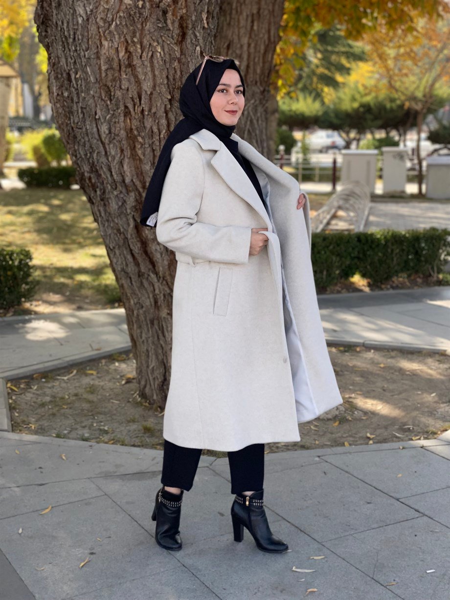 Tesettür 2301 Önü Bağlamalı Kısa Kaşe Kaban