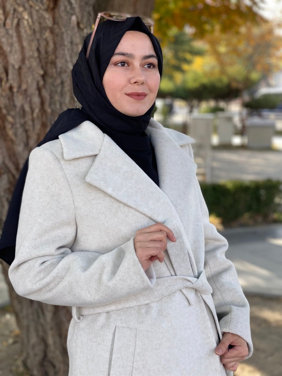 Tesettür 2301 Önü Bağlamalı Kısa Kaşe Kaban
