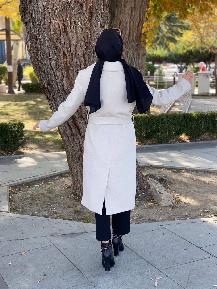 Tesettür 2301 Önü Bağlamalı Kısa Kaşe Kaban