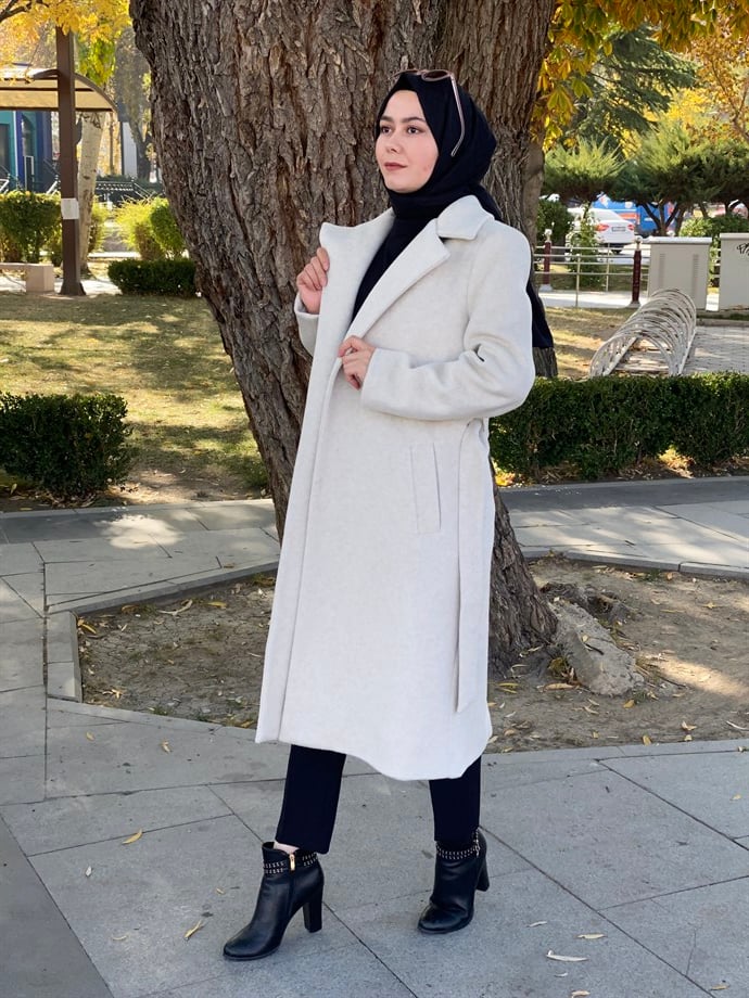 Tesettür 2301 Önü Bağlamalı Kısa Kaşe Kaban