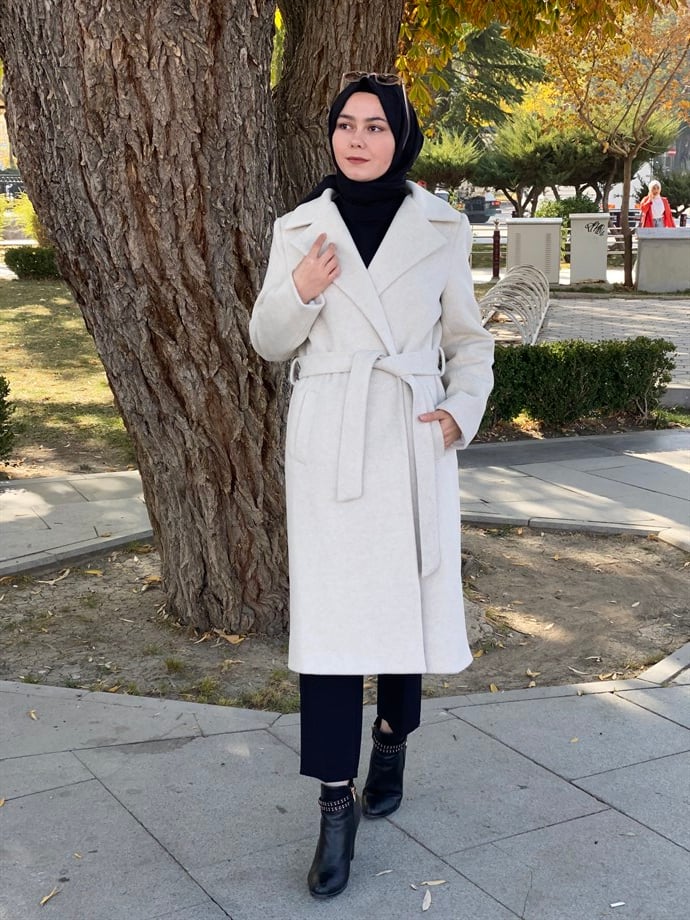 Tesettür 2301 Önü Bağlamalı Kısa Kaşe Kaban