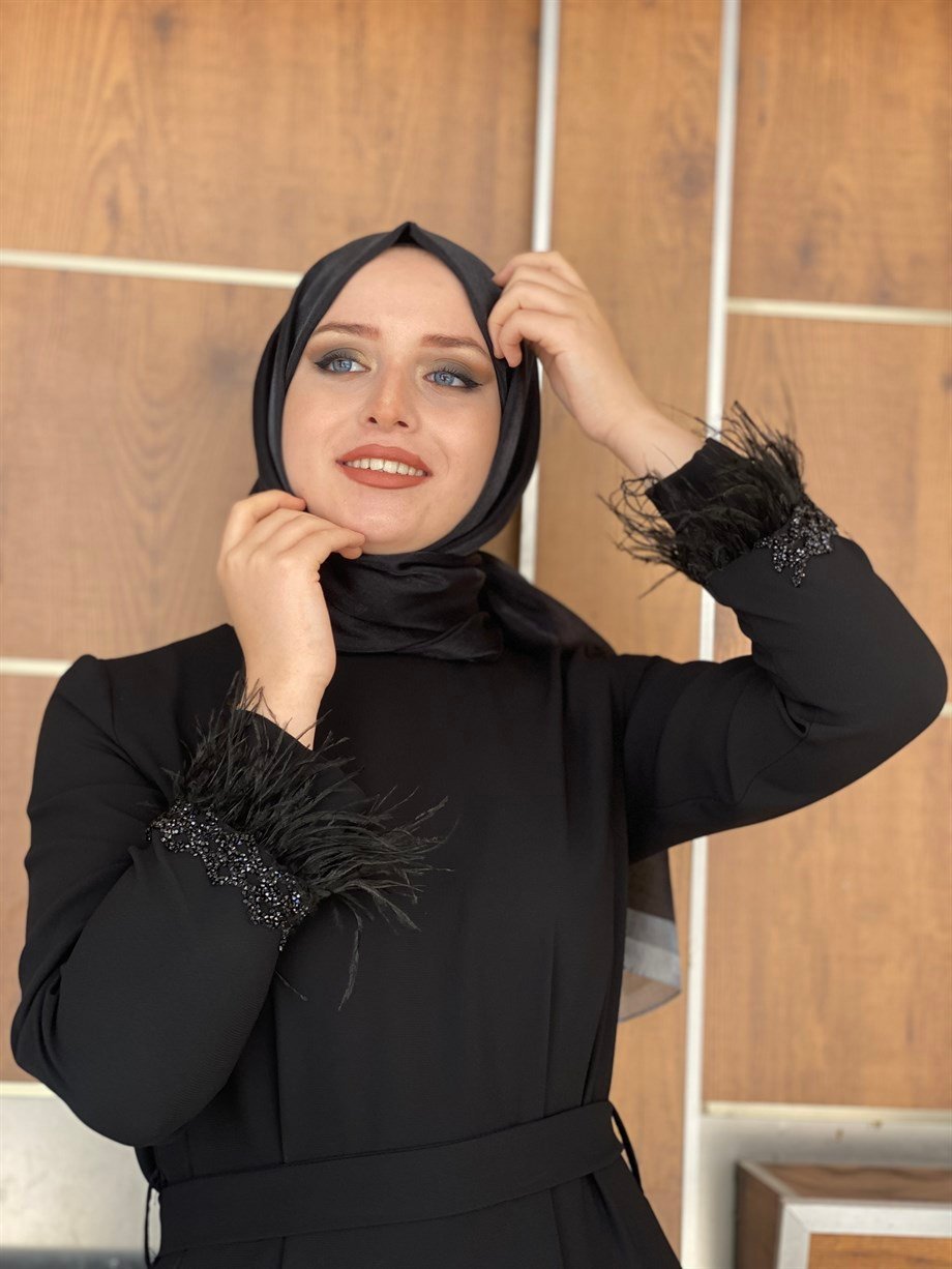 Tesettür  3049 Tüylü Taşlı  Şık Kalem  Abiye