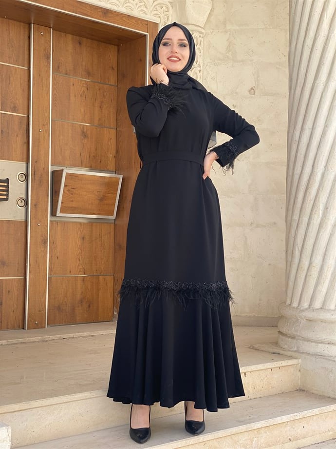 Tesettür  3049 Tüylü Taşlı  Şık Kalem  Abiye