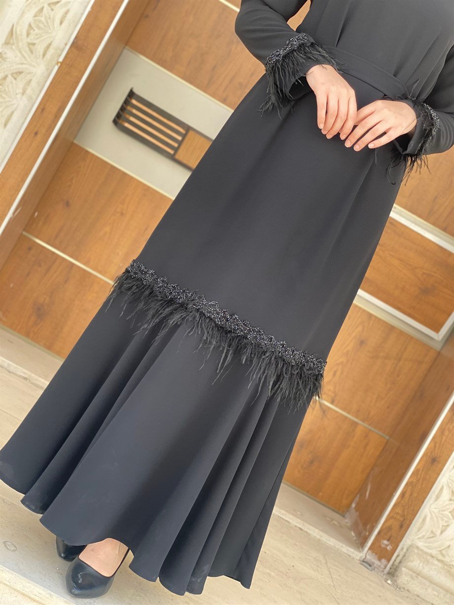 Tesettür  3049 Tüylü Taşlı  Şık Kalem  Abiye