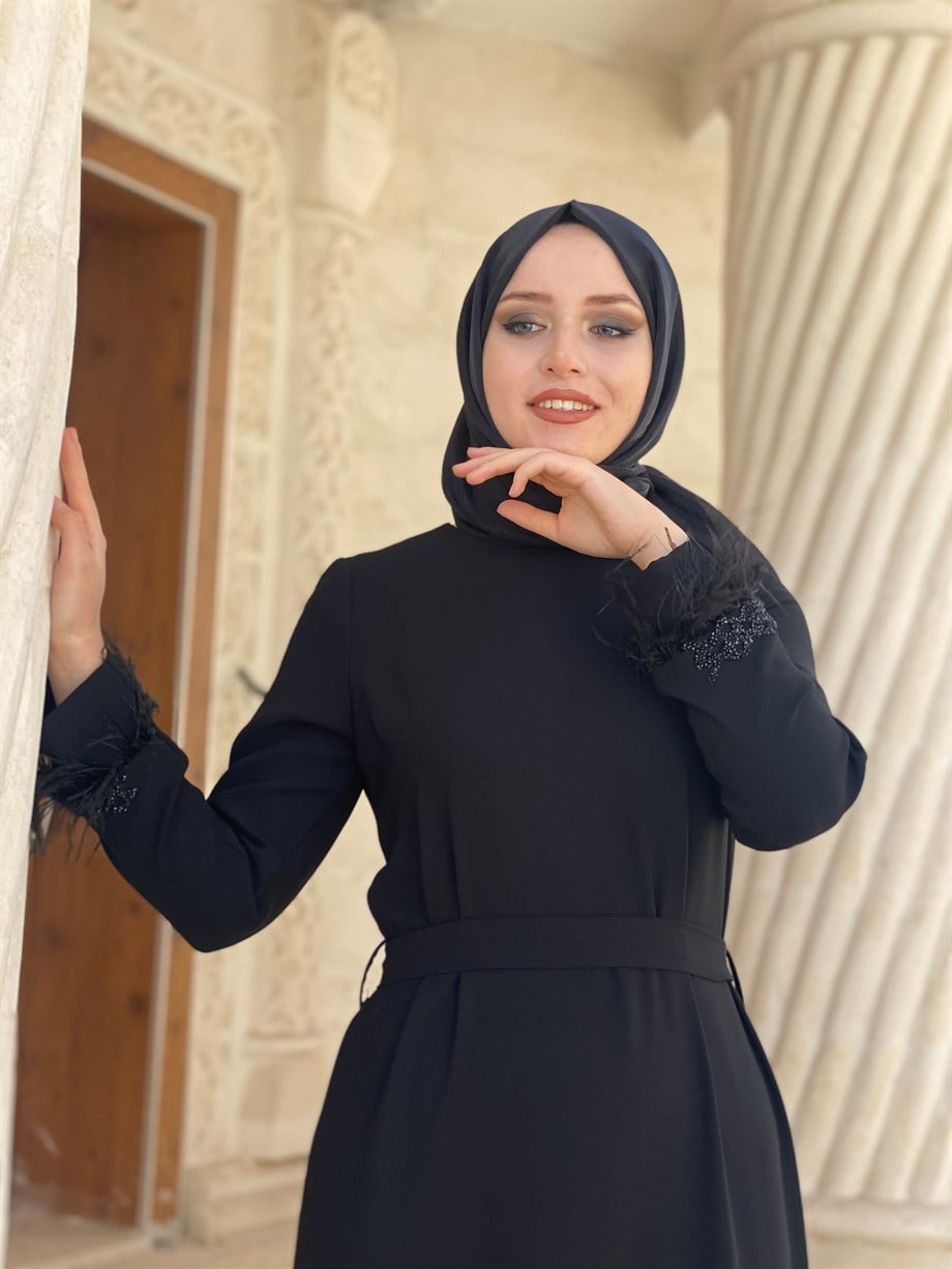 Tesettür  3049 Tüylü Taşlı  Şık Kalem  Abiye