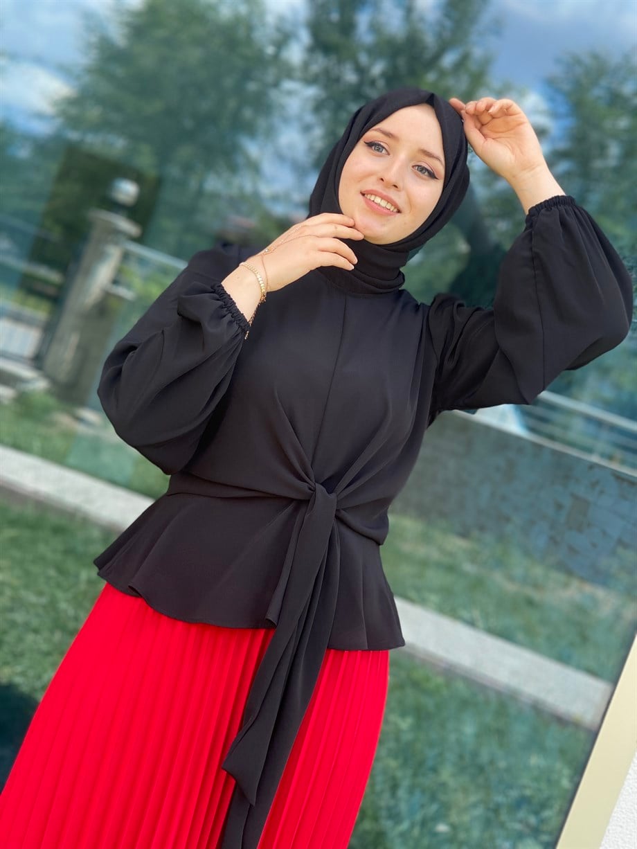 Tesettür 6546 Önü Bağlamlı Etek Üstü Bluz