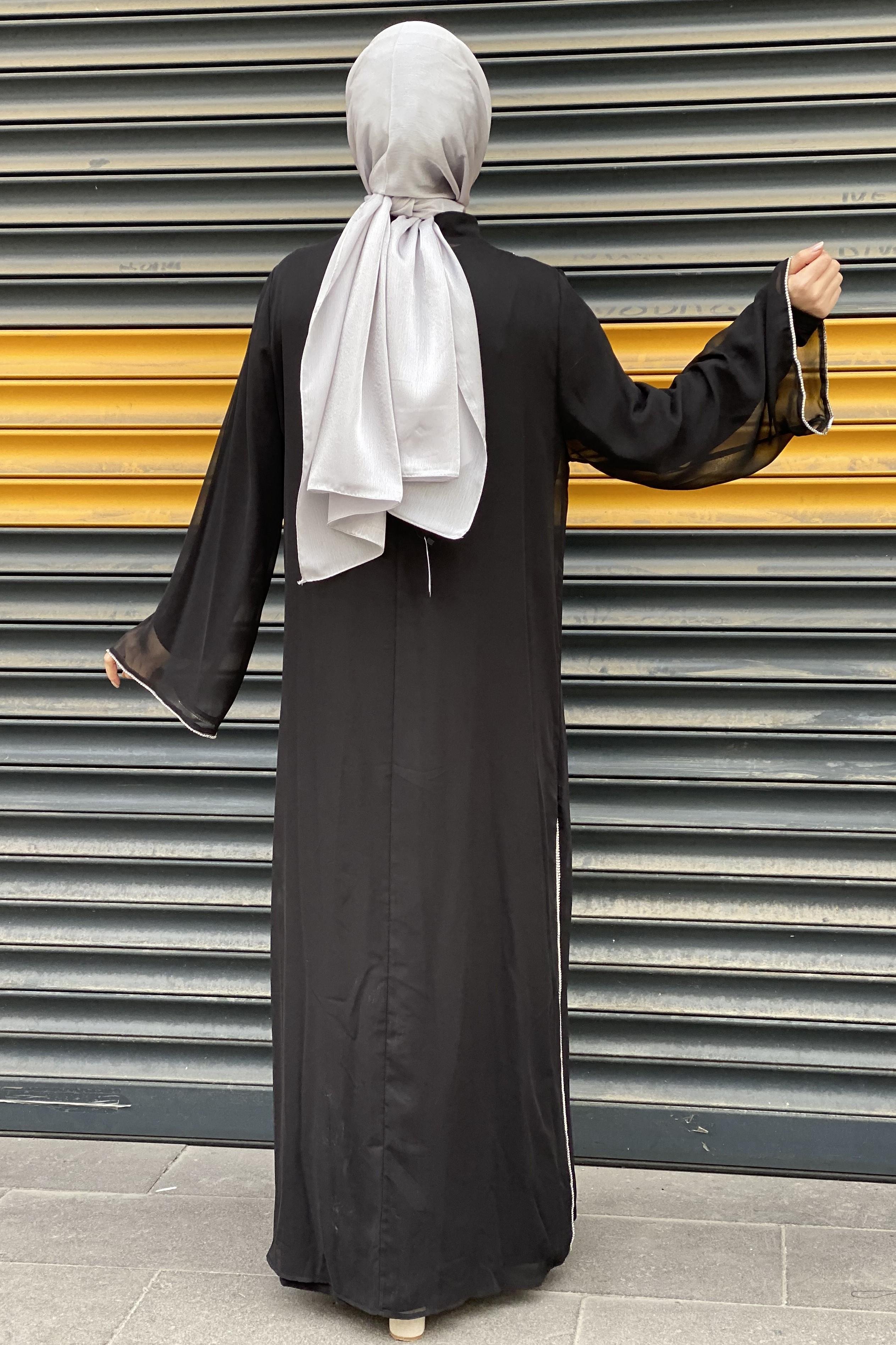 Tesettür 9561 Şifon Taş Detaylı Abaya
