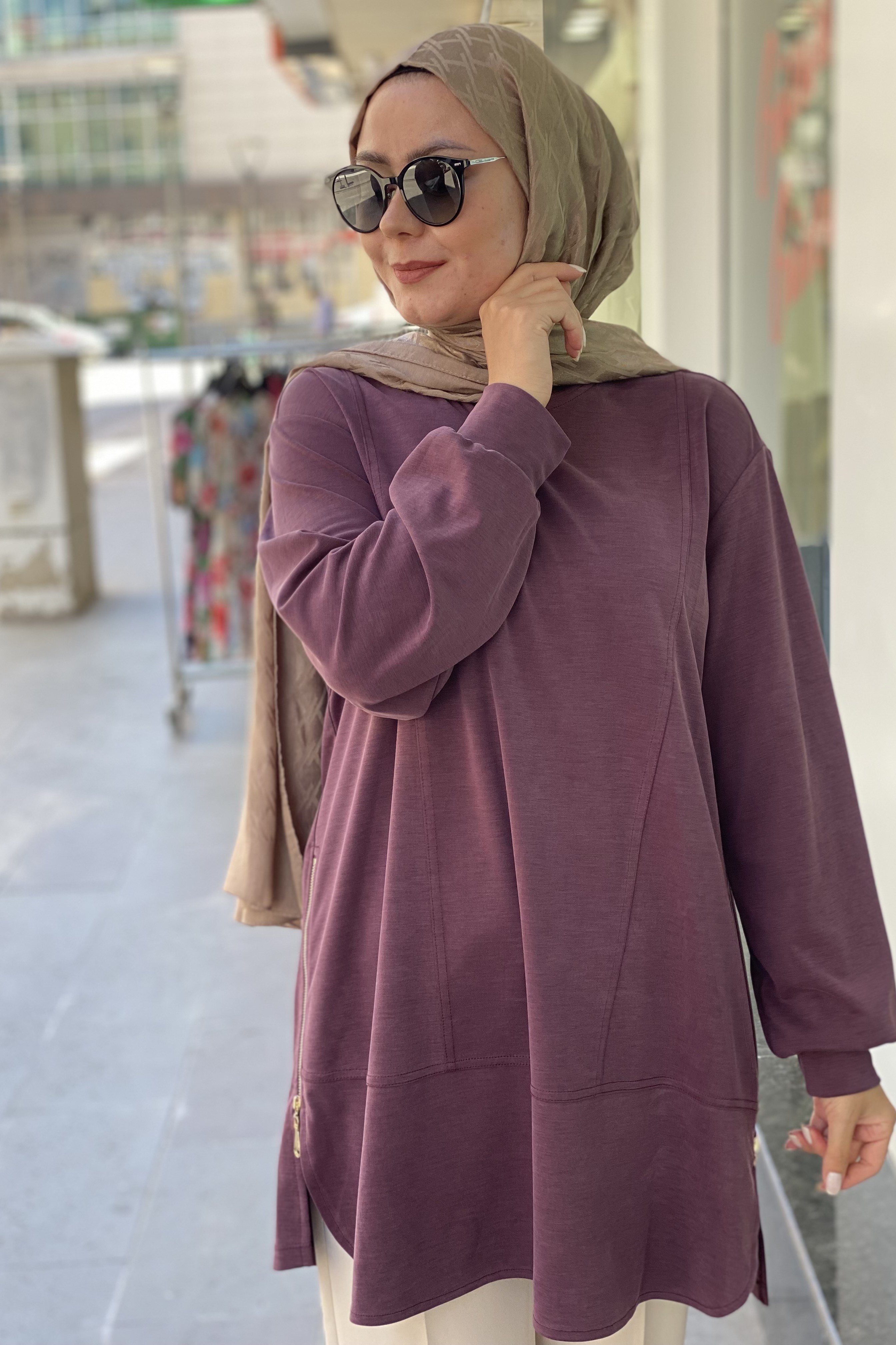 Tripen tesettür 3613 Yanları fermuarlı tunik