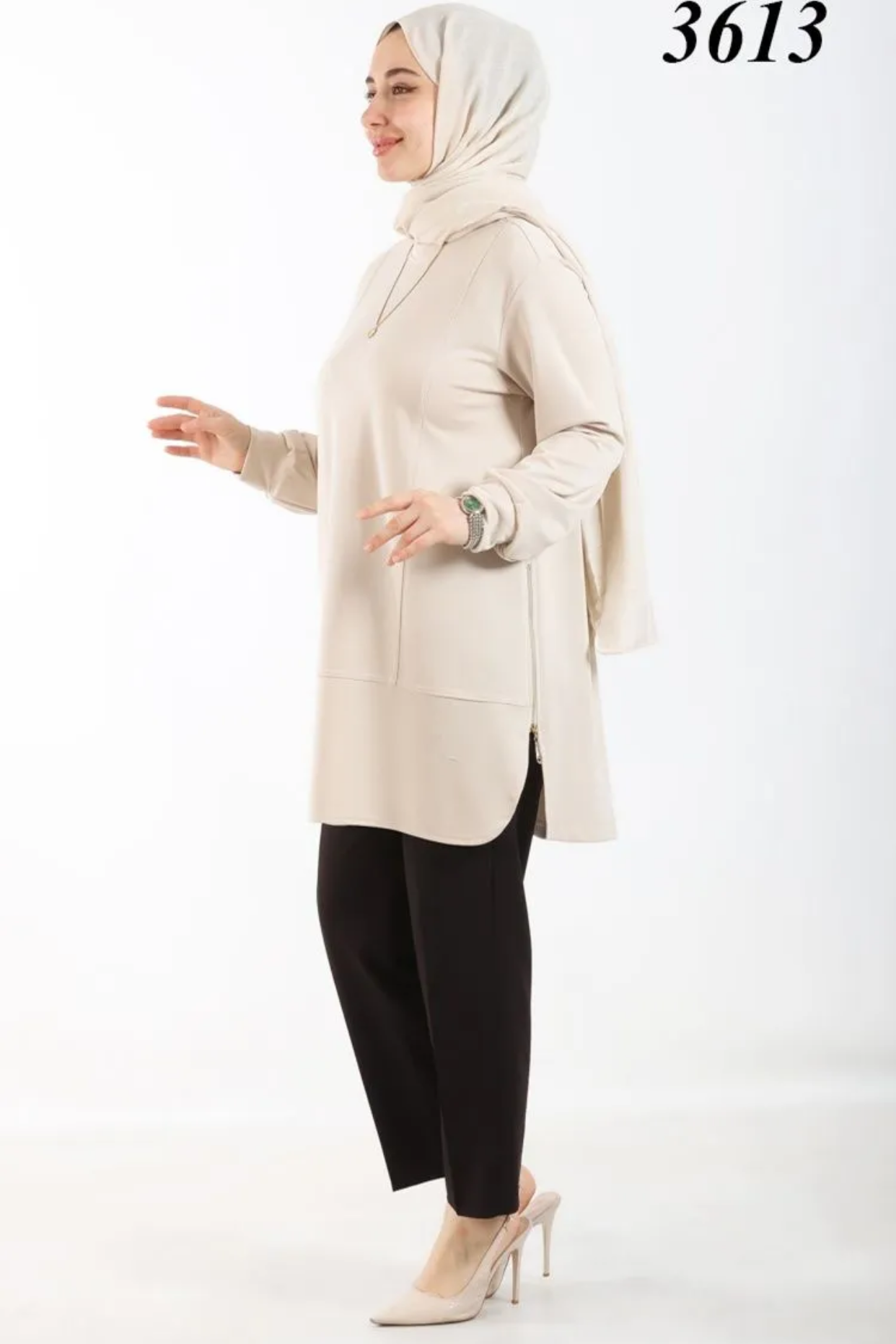 Tripen tesettür 3613 Yanları fermuarlı tunik