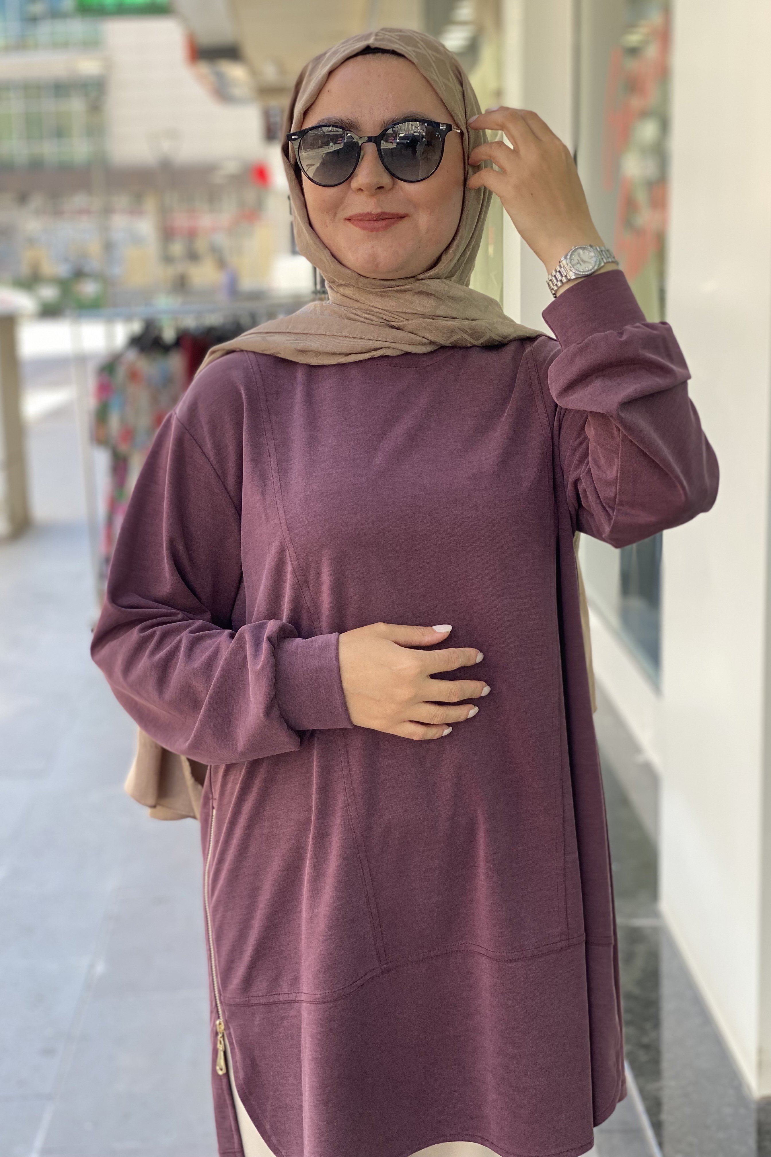 Tripen tesettür 3613 Yanları fermuarlı tunik