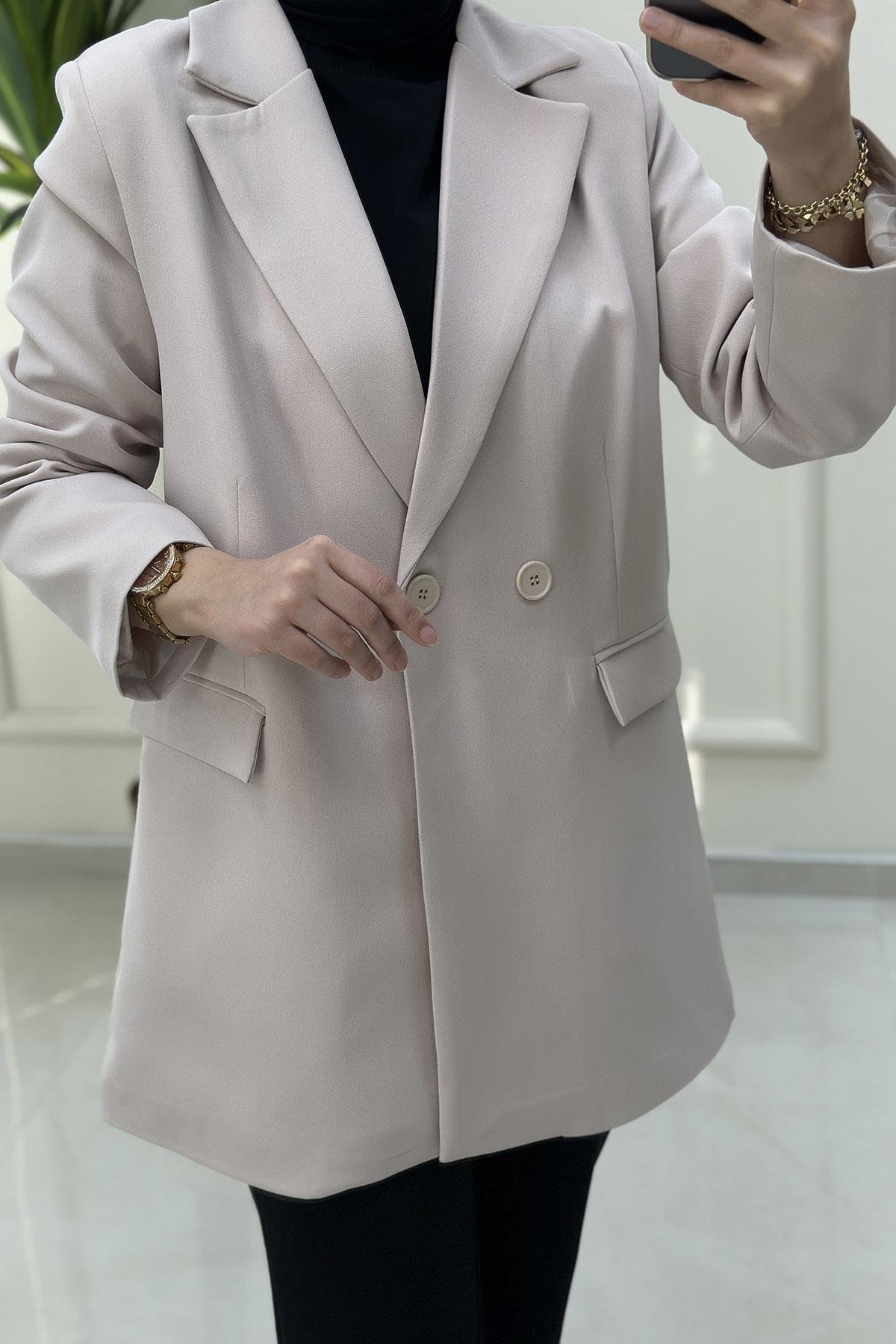 CeketKruvaze Yaka Önü Düğmeli Kadın Ceket Taş MSE 6000