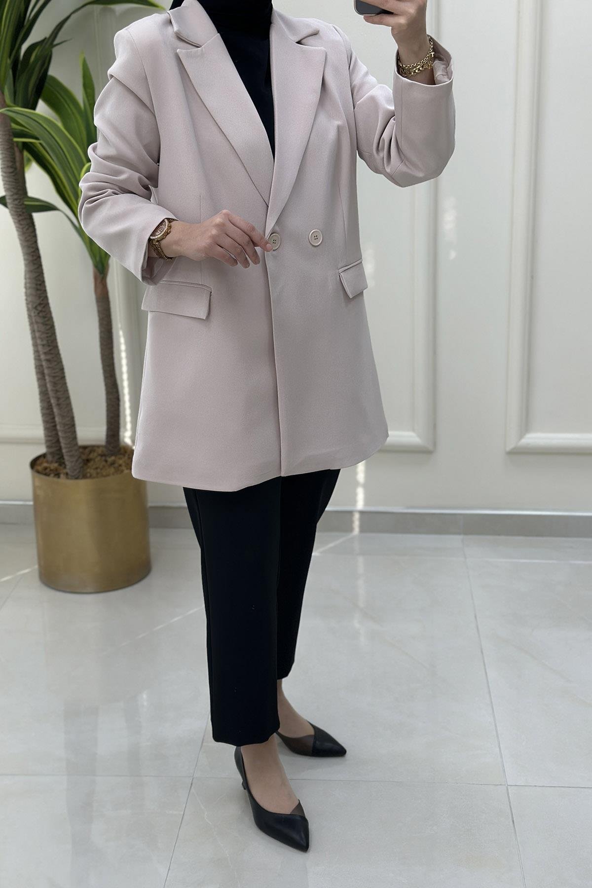 CeketKruvaze Yaka Önü Düğmeli Kadın Ceket Taş MSE 6000